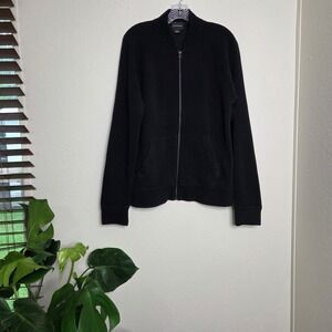 Club Monaco Womens Black Full Zip Up Ribbed Knit Bomber Jacket Medium